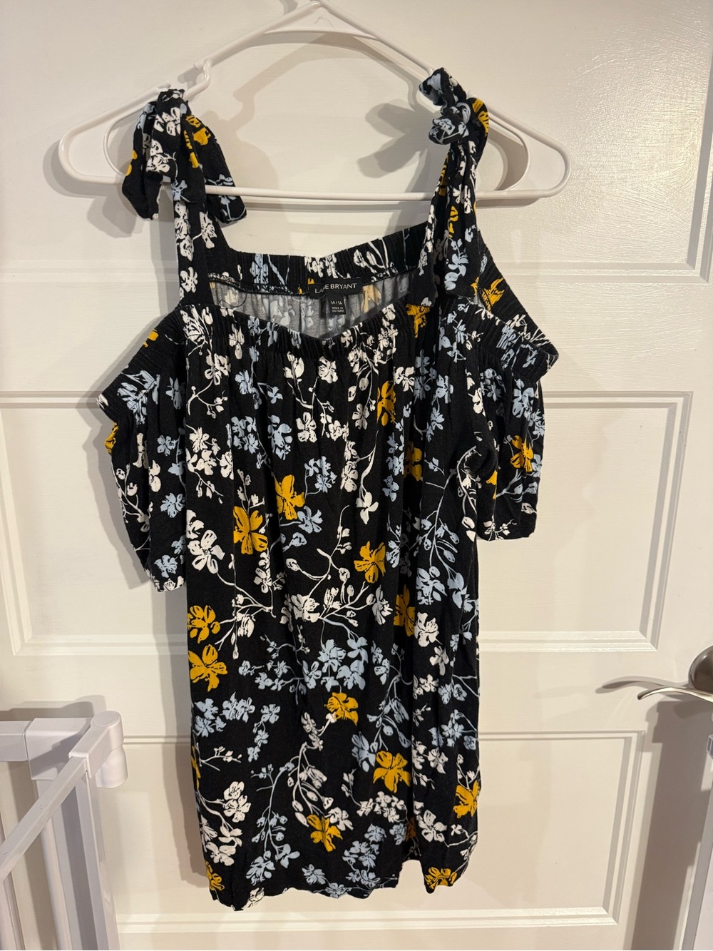 Lane Bryant Black Floral Cold-Shoulder Tie-Strap Camisole - Yellow & White